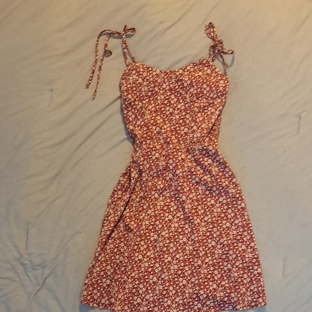 Red Floral Sundress with Tie Straps